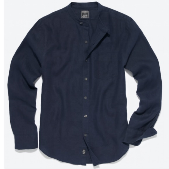Todd Snyder Baird Mcnutt Irish Linen Band Collar Long Sleeve Shirt Navy XXL